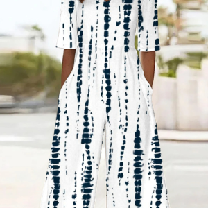 Women Striped V Neck Half Sleeve Casual Summer Jumpsuit, JustFashionNow Jumpsuits＆Rompers, color:White|size:4XL,
