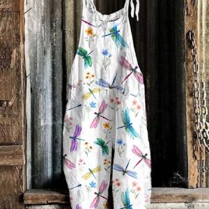Women Floral Spaghetti Sleeveless Casual Summer Cotton Jumpsuit, JustFashionNow Jumpsuits＆Rompers, color:White|size:5XL,