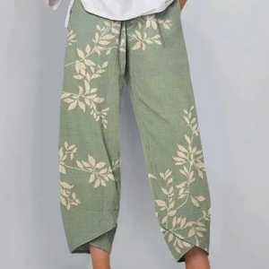 Women Floral Capris Pant Casual Summer Trousers, JustFashionNow Pants, color:Green|size:5XL,