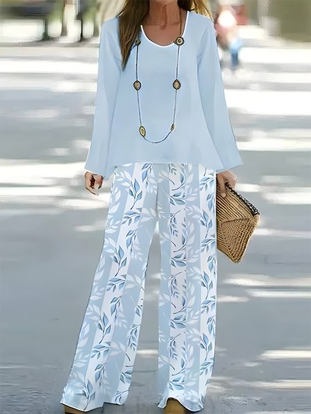 Women's Floral Printing Two-Piece Set Daily Long Sleeve Casual Spring/Fall Top With Pants Matching Set, JustFashionNow Suit Set, color:Blue|size:XXL,