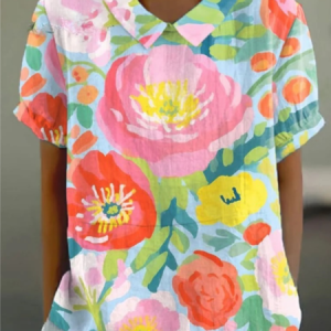 Women's Vintage Floral Art Print Casual Cotton And Linen Blouse For Women, Blouses, color:As Picture|size:4XL, catalog Noracora shop