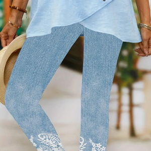Women's Floral Casual All Season Printing Long Leggings, JustFashionNow Leggings, color:Blue|size:XXL,