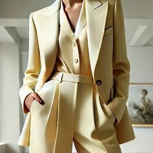 Urban Plain Lapel Collar Blazer, Blazers, color:Light Yellow|size:XXL, Stylewe