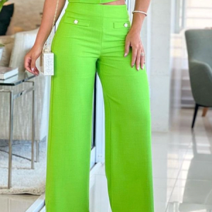 Cotton And Linen Urban Buttoned Pants, Pants, color:Green|size:XXL, Stylewe