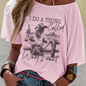 Women Wild West Short Sleeve Tee T-shirt Crew Neck Casual Summer Top, JustFashionNow T-Shirts, color:Pink|size:3XL,