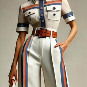 Urban Striped Pockets Shirt Collar Shirt, Blouses and Shirts, color:As Picture|size:XXL, Stylewe