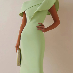 Elegant Plain Irregular Craftsmanship Midi Dress, Midi Dresses, color:Green|size:XXL, Stylewe
