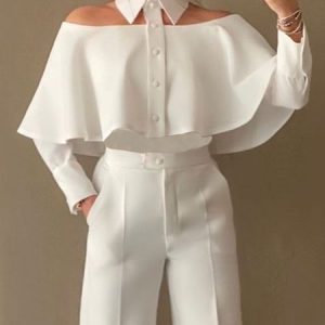 Urban Loose Plain Long Sleeve Hollow Out Shirt, Blouses and Shirts, color:White|size:XXL, Stylewe