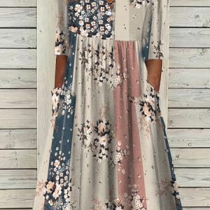 Women Floral Short Sleeve Summer Printing Dress V Neck Daily Casual Maxi Fit & Flare Dress H-Line Dress, JustFashionNow Casual Dresses, color:As Picture|size:4XL,