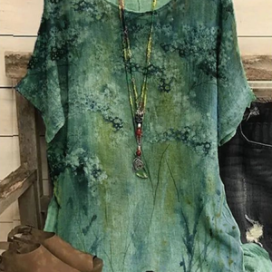 Women Floral Short Sleeve Tee T-shirt Crew Neck Printing Casual Summer Graphic Tee Top, JustFashionNow T-Shirts, color:Green|size:4XL