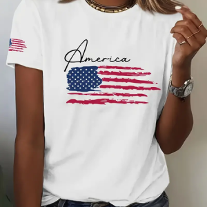Vintage America Flag Crew Neck Short Sleeve T-shirt, T-shirts, color:As Picture|size:4XL, catalog Noracora shop