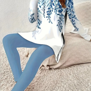 Women Floral Printing Two-Piece Set Daily Long Sleeve Casual Spring/Fall Top With Pants Matching Set, JustFashionNow Suit Set, color:Blue|size:XXL,