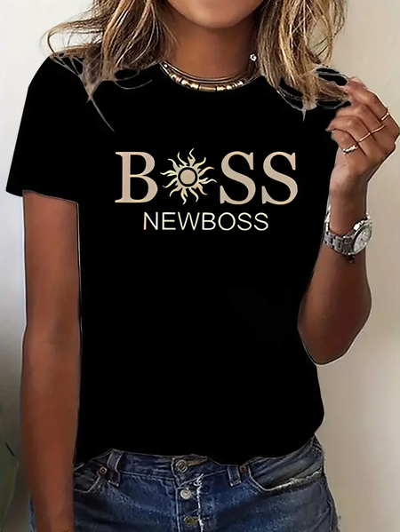 Women Text Letters Short Sleeve Tee T-shirt Crew Neck Printing Casual Summer Graphic Tee Top, JustFashionNow T-Shirts, color:Black|size:XXL,
