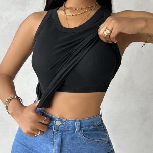 ChicMe Built-in Bra Ribbed Round Neck Tank Top, women Tanks & Crop Tops, ChicMe catalog