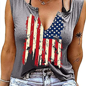 Casual Notched America Flag Tank Top, Tanks & Camis, color:Gray|size:4XL, catalog Noracora shop