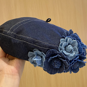Denim 3D Floral Beret, Hats, color:Deep Blue, Stylewe