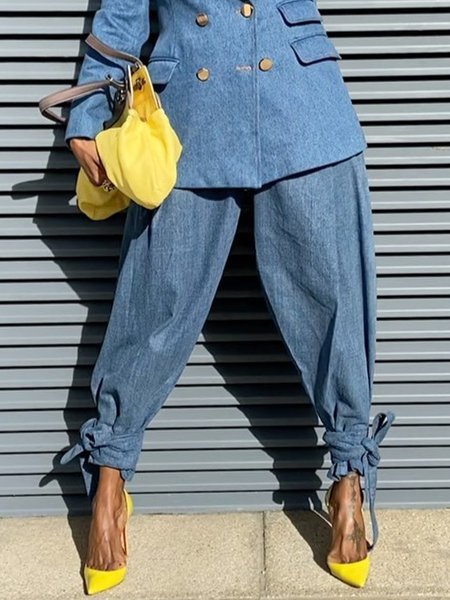 Urban Pockets Plain High Waist Denim Jeans, Jeans, color:Blue|size:XXL, Stylewe
