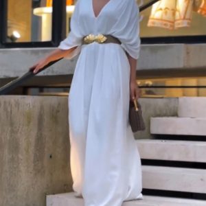 Deep V-Neck Ruched Three Quarters Sleeve Backless Overalls Casual Waist-Gathered Tied Detail Jumpsuit without Belt, women Jumpsuits, ChicMe catalog