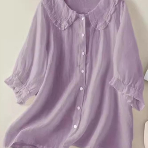 Shawl Collar Short Sleeve Plain Regular Loose Shirt For Women, Shirts, color:Purple|size:5XL, catalog Noracora shop
