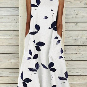 Women Floral Crew Neck Sleeveless Comfy Casual Printing Maxi Dress, Dresses, color:White|size:3XL, catalog Noracora shop