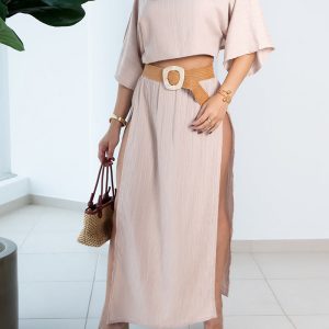 2 PiecesOutfit Batwing Sleeve Cropped Pullover Top and Sexy High Waist Side Slit Skirt Set, women Two-piece Sets, ChicMe catalog