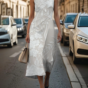 Women Floral Sleeveless Summer Printing Dress Crew Neck Daily Vintage Maxi Shift Dress H-Line Dress, JustFashionNow Casual Dresses, color:White|size:3XL,