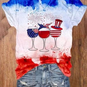 Casual America Flag V Neck Short Sleeve T-shirt, T-shirts, color:Blue-White|size:4XL, catalog Noracora shop