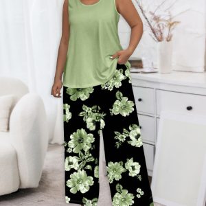 2 Pieces Outfit Round Neck Sleeveless Tank Top and Casual Floral Print Pants Set, women Suit Sets, ChicMe catalog