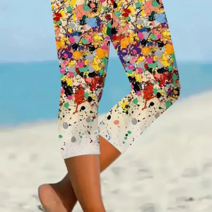 Women Abstract Capris Elastic Waist Pant Casual Summer Trousers, JustFashionNow Leggings, color:As Picture|size:XXL,