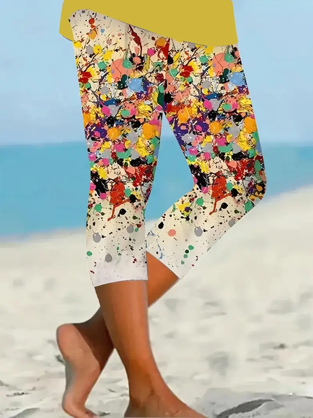 Women Abstract Capris Elastic Waist Pant Casual Summer Trousers, JustFashionNow Leggings, color:As Picture|size:XXL,