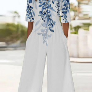 Women Floral V Neck Half Sleeve Casual Summer Jumpsuit, JustFashionNow Jumpsuits＆Rompers, color:White|size:4XL,