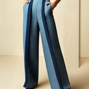 Urban Color Block Straight Fashion Pants, Pants, color:Blue|size:XXL, Stylewe