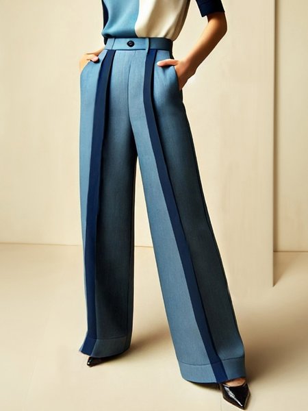 Urban Color Block Straight Fashion Pants, Pants, color:Blue|size:XXL, Stylewe