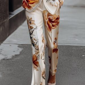 Plus Size Elegant Floral Pocket Stitching Straight  Fashion Pants, Plus Pants, color:As Picture|size:4X, Stylewe