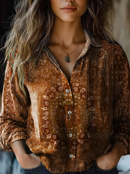 Women's Vintage Bohemian Floral Print Casual Shirt, Blouses, Lilicloth.com - Image 3