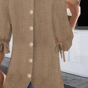 Women Plain Half Sleeve Blouse Summer Crew Neck Balloon Sleeve Daily Casual Top, JustFashionNow Shirts, color:Brown|size:4XL,