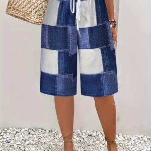 Women Plaid Fifth Pants Pant Casual Summer Trousers, JustFashionNow Pants, color:Purplish Blue|size:XXL,