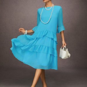 Elegant Serenity Ruffle Peplum Midi Dress, Midi Dresses, color:Blue|size:XXL, Stylewe