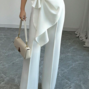 Urban Plain Buttoned Straight Pants, Pants, color:White|size:XXL, Stylewe