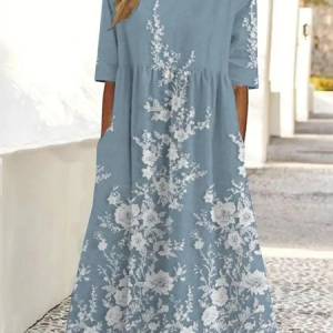 Women Floral Crew Neck Short Sleeve Comfy Casual Maxi Dress, Dresses, color:As Picture|size:3XL, catalog Noracora shop