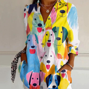 Casual Colorful Cute Dog Pattern Daily Shirt For Women, Shirts, color:As Picture|size:4XL, catalog Noracora shop