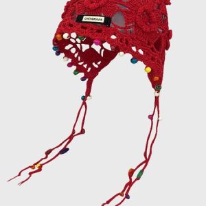 Hollow Tassel Hand-knitted Cap, Hats, color:Red|size:One-size, Stylewe
