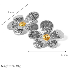 18k gold flower-shaped high-end sunflower earrings, Earrings, color:Silver, Stylewe