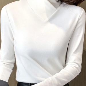 Women Plain Long Sleeve Blouse Spring/Fall Printing Daily Casual Top, JustFashionNow Blouses, color:White|size:XXL,
