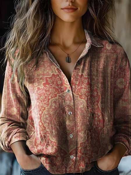 Women's Vintage Bohemian Floral Print Casual Shirt, Blouses, Lilicloth.com - Image 4