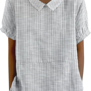 Shawl Collar Half Sleeve Plaid Regular Loose Blouse For Women, Blouses, color:Light Gray|size:4XL, catalog Noracora shop