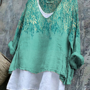 Vintage Plants V Neck Long Sleeve T-shirt, T-shirts, color:Green|size:4XL, catalog Noracora shop
