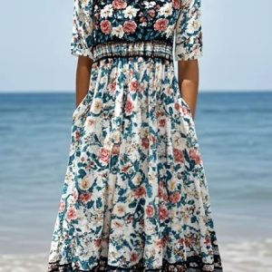 Women Floral Crew Neck Short Sleeve Comfy Casual Maxi Dress, Maxi, color:Lightgreen|size:4XL, catalog Noracora shop