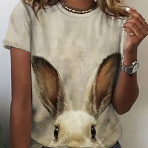 Rabbit Easter Print T-Shirt, T-shirts, Lilicloth.com