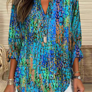 Shawl Collar Half Sleeve Geometric Regular Loose Blouse For Women, Blouses, color:As Picture|size:4XL, catalog Noracora shop